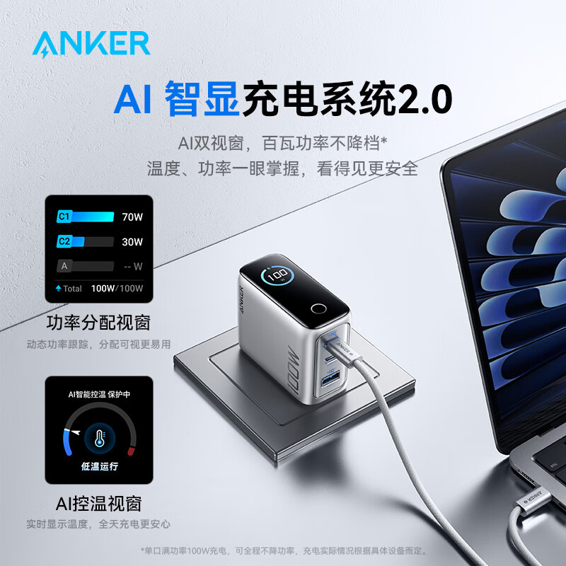 ANKER Anker Smart Display Lite 100W Charger Set GaN Plug Phone Tablet Laptop B121B