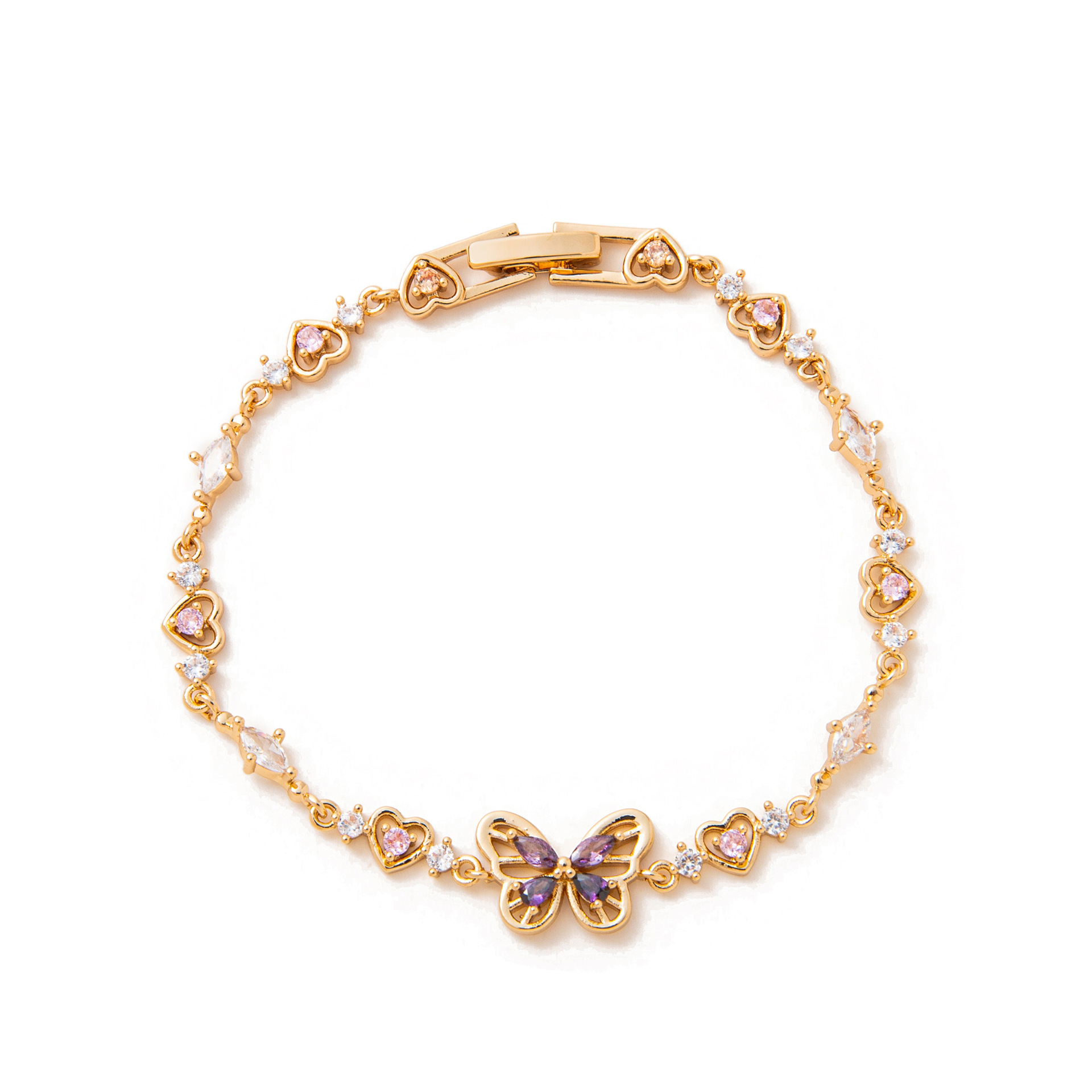 Cute and sweet bracelet with heart zircon, butterfly knot, Valentine's Day bead gift, popular item