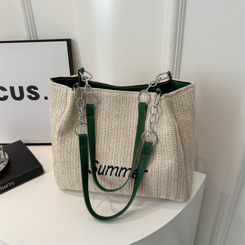 2026 new woven shoulder bag straw woven letter large capacity tote bag commuting handbag women