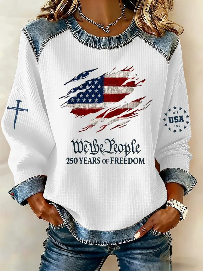2026 Autumn Winter Women's New Patriotic USA Founding Print Women's Casual Round Neck Sweatshirt