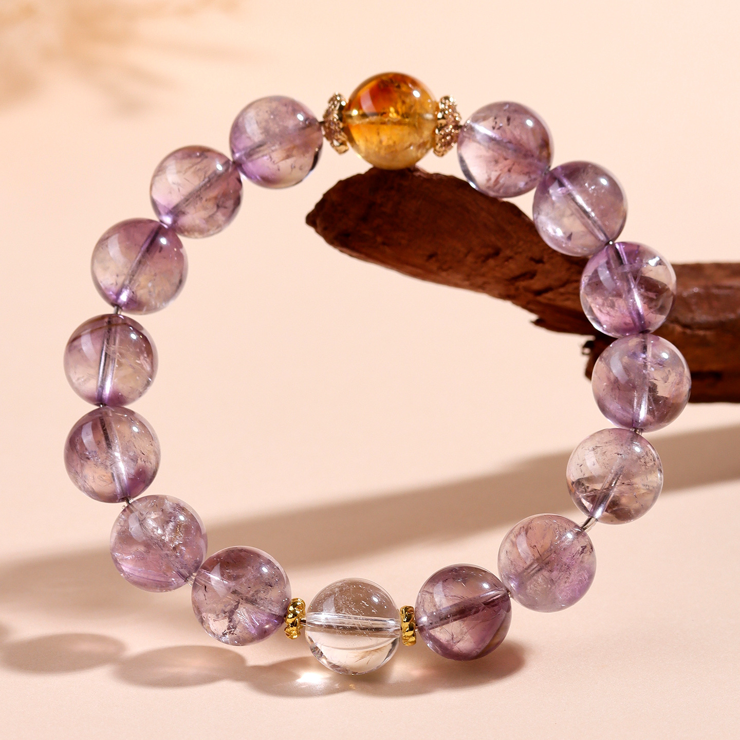 Natural Amethyst Yellow Tower Crystal White Crystal Single-loop Round Bead Bracelet Original Romantic Purple Love Bracelet Women