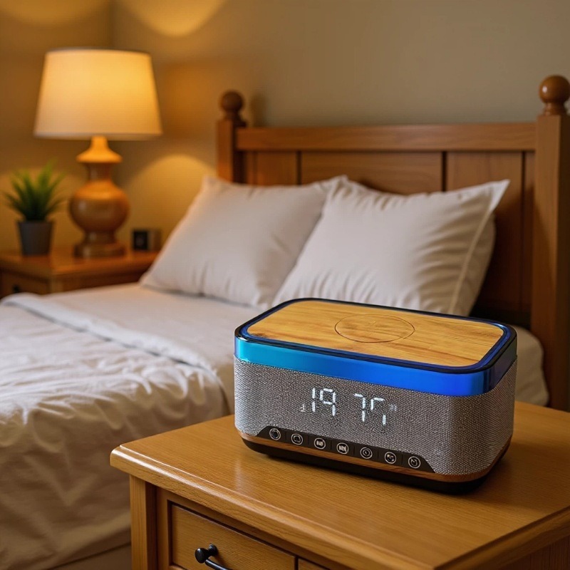 S300 Bamboo Speaker Clock Alarm 15W Wireless Charging White Noise High Power Bluetooth Speaker