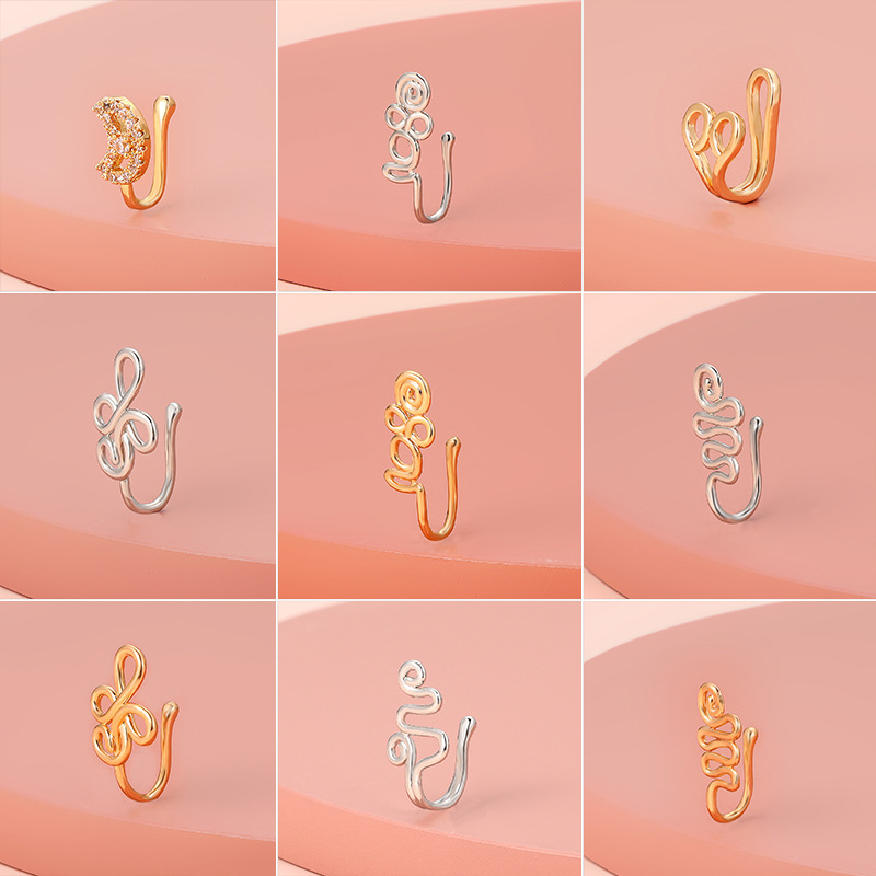 Non-Piercing Nose Clip Copper Set Zircon U-Shaped Star Love Crown Nose Ring No Piercing Nose Ornament Piercing Decor