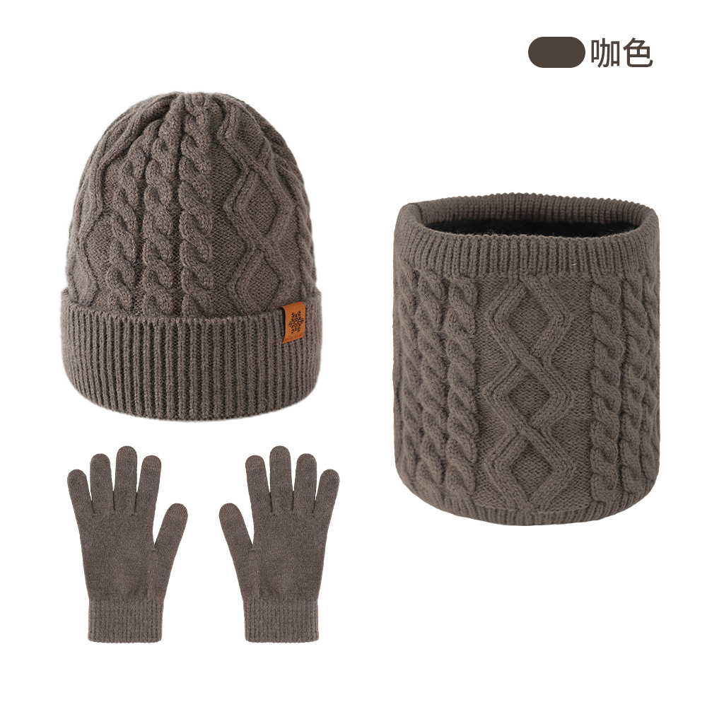 Knitted Hat Men's Hat Scarf Neck Gaiter One-Piece Winter Fleece-Lined Warm Knit Hat Scarf Neck Gaiter Set