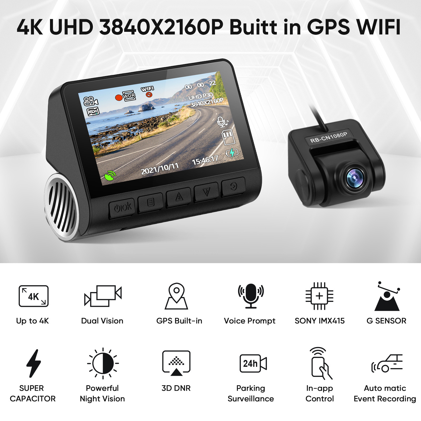 Novatek V55 HD 4K Dash Cam With WiFi With GPS Dashcam A800S Optimized 70mai