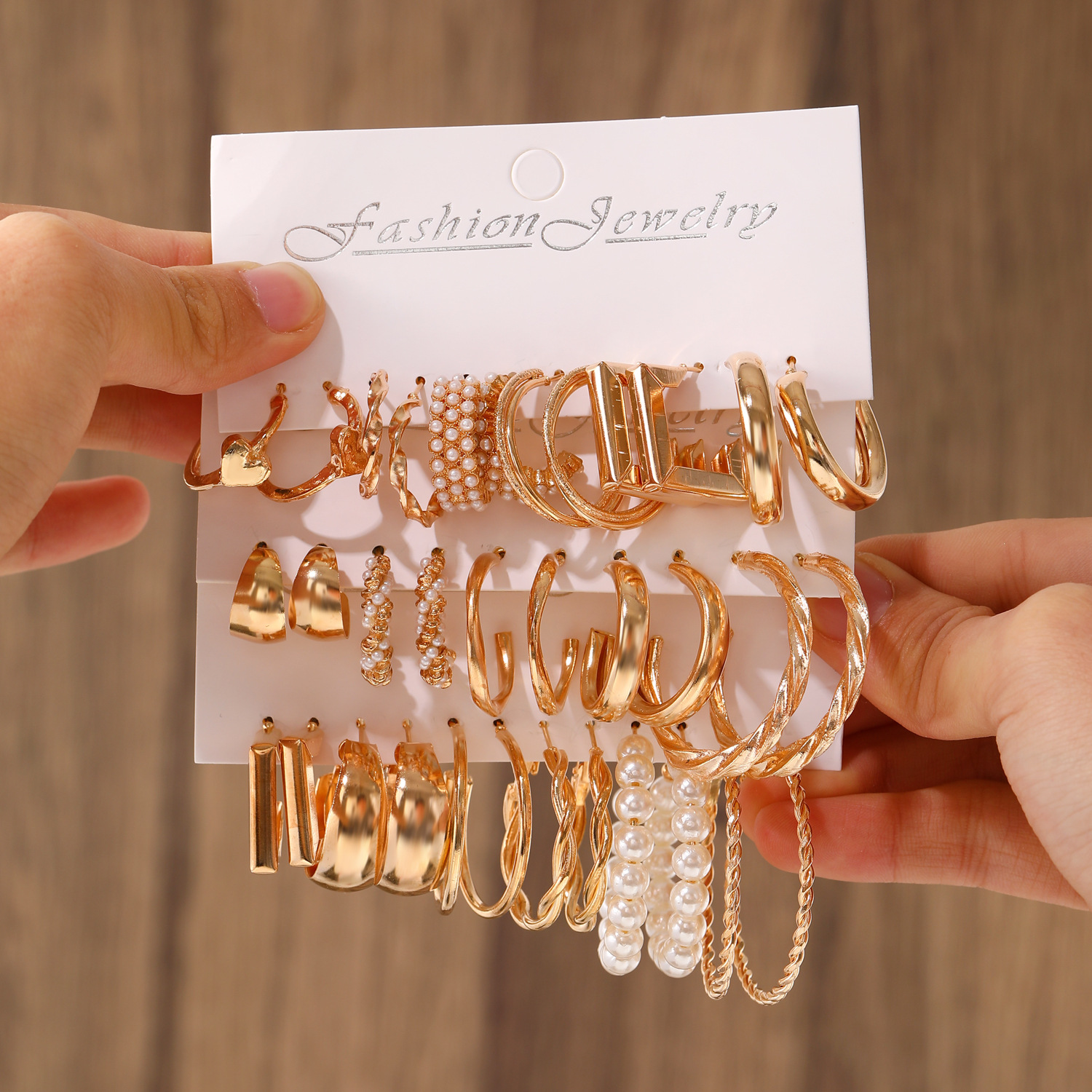Geometric Earring Set Women Pearl Earring Hoop Earrings Card Set Alloy Earrings Set