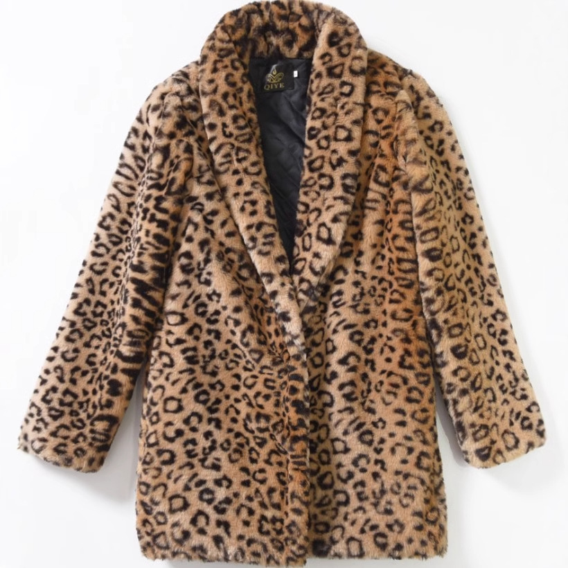 Faux fur real shot sales winter new faux fur women's medium-long leopard print faux fur coat