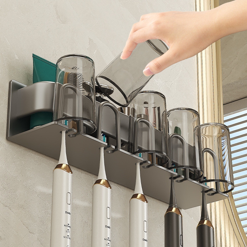 Toothbrush holder electric toothbrush holder wall-mounted no-drilling mouthwash cup storage rack bathroom family set