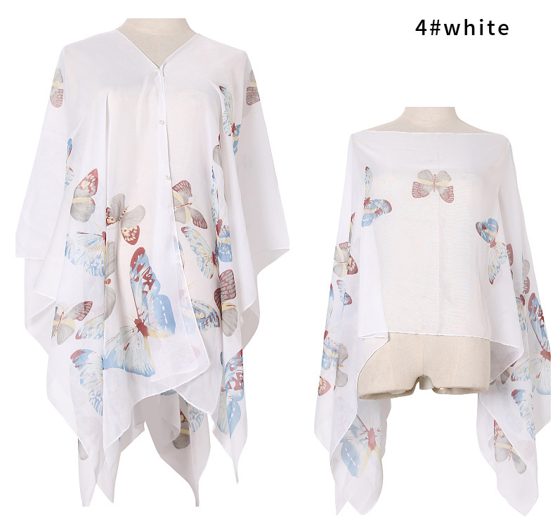 Summer Sun Protection Imitation Silk Shawl Butterfly Print Sun Protection Shawl Gift Silk Scarf Shawl