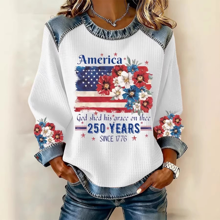 2026 Autumn Winter Women's New Patriotic USA Founding Print Women's Casual Round Neck Sweatshirt