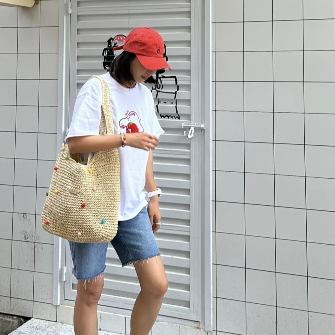 Seaside commuting single-shoulder tote bag vacation woven bag women's summer color dot hollow underarm bag large capacity