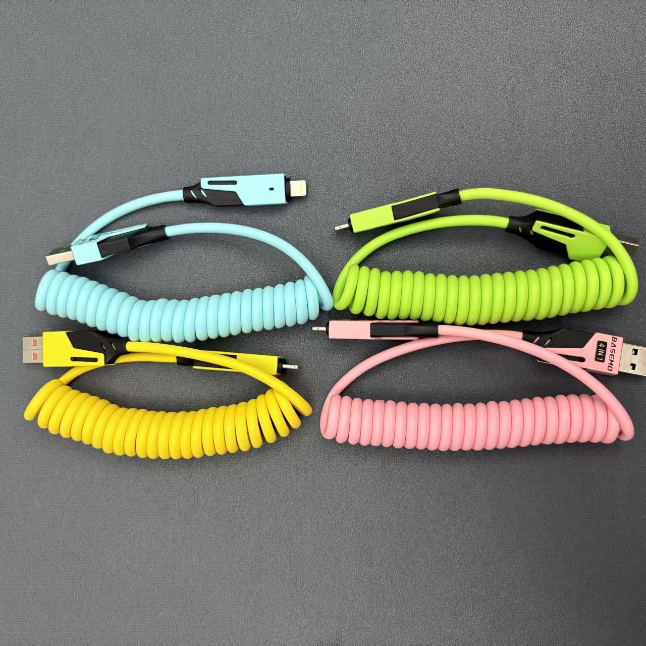 Car 65W Spring Data Cable 4-in-1 Convenient Retractable Fast Charging Cable for Huawei Apple Charging Cable