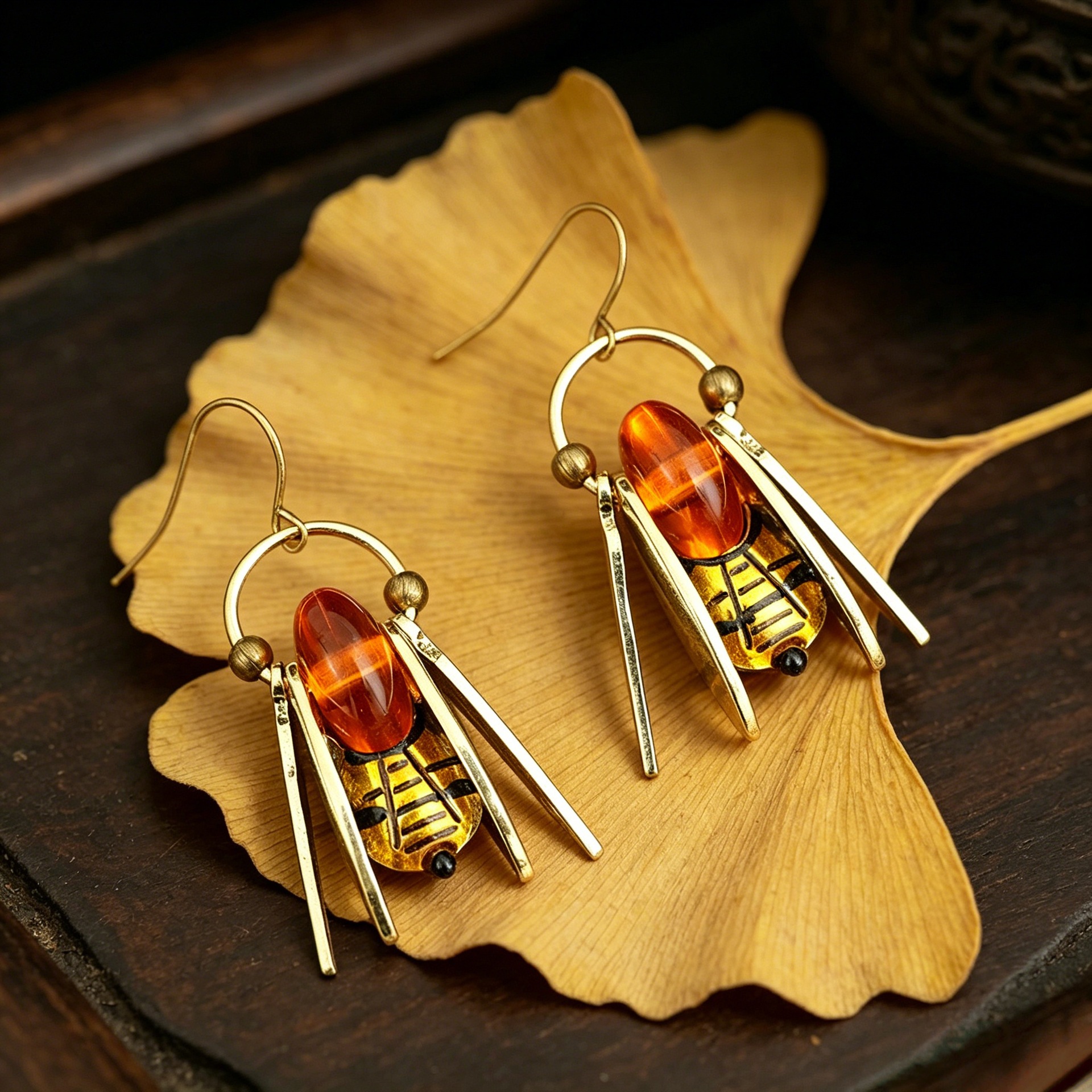 Contrast Stripe Bee Shape Earrings Handmade Oil Drop Multicolor Cicada Earrings Women
