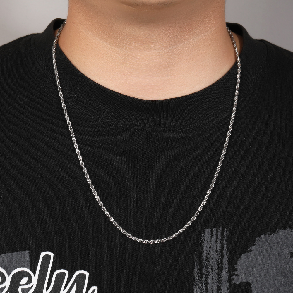 Necklace Men Hip Hop Stainless Steel Gold Twist Chain Simple Solid Chain Twisted Rope Chain Accessories