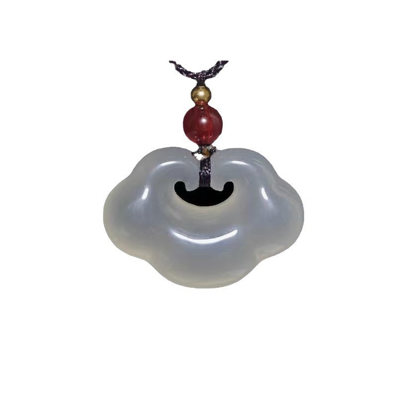 New Ice Seed Horse Material White Chalcedony Pendant Peace Button Auspicious Cloud Lock Ice Transparent No Event Pendant Live Broadcast