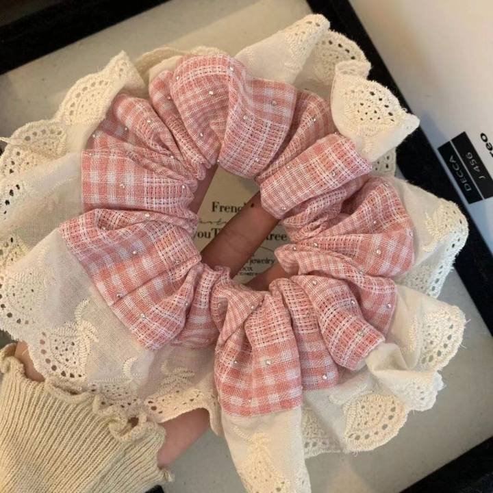 30#粉色格纹碎钻白蕾丝花边约13cm