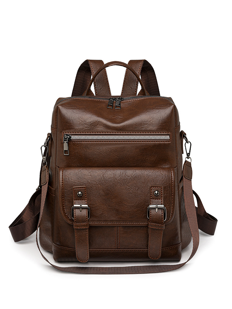 2025 new women's double-shoulder bag soft leather tassel multifunctional travel backpack