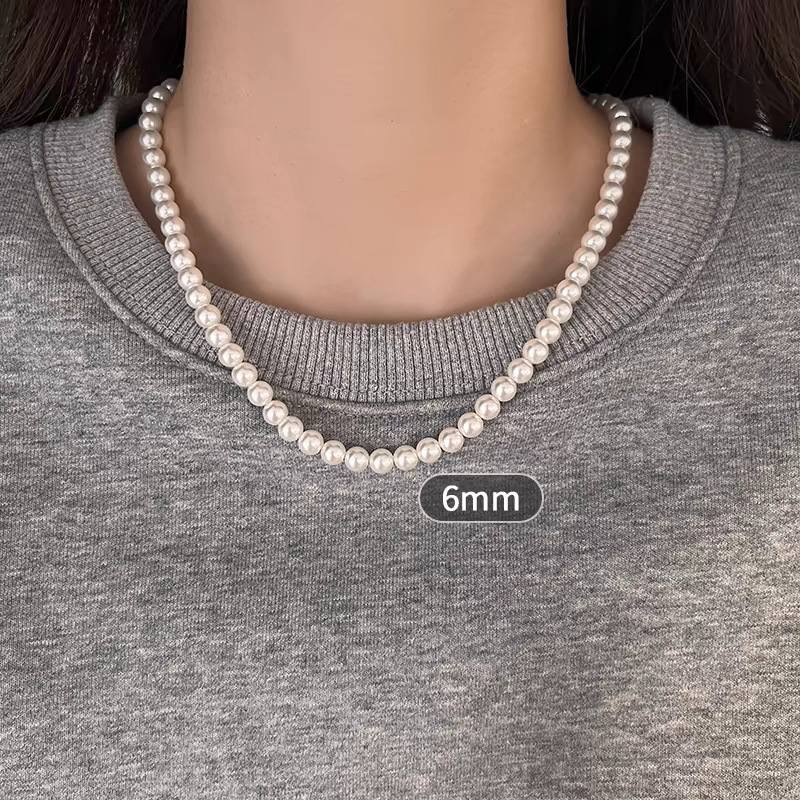 Swarovski Pearl Necklace for Women, Small Design Simple Clavicle Chain, Buckle Button, Sweater Chain