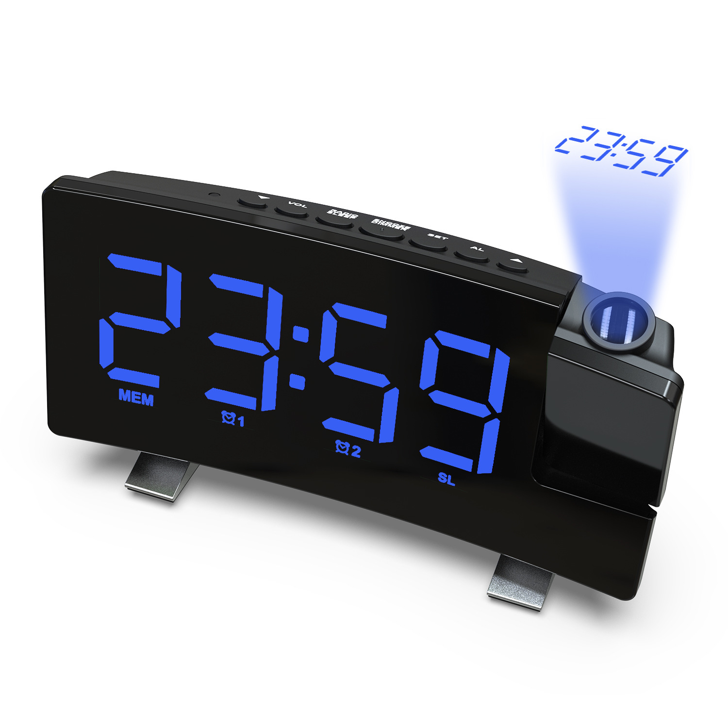 New Radio Alarm Clock USB Charging Always-On Projection Clock Curved Large Screen Desk Clock