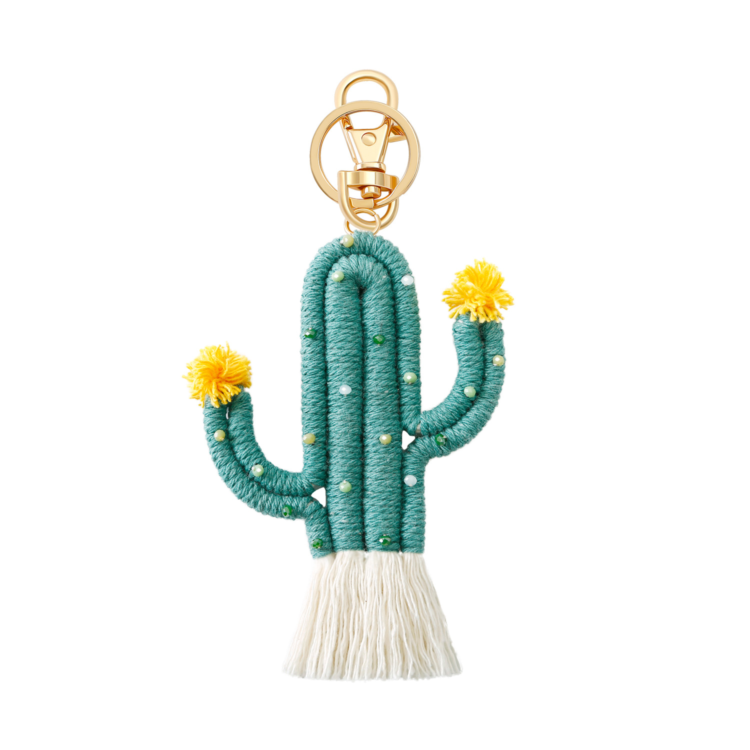Green Plant Cactus Keychain Bohemian Seed Bead Handwoven Handmade Bag Pendant