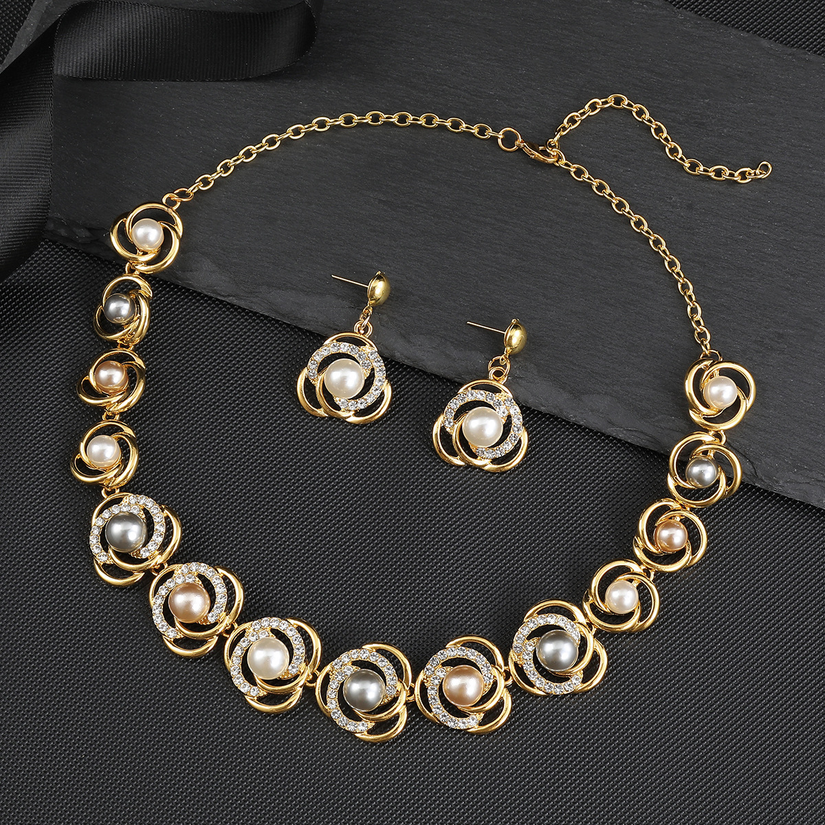 Pearl Necklace Set Bride Accessories Dress Banquet Alloy Electroplated