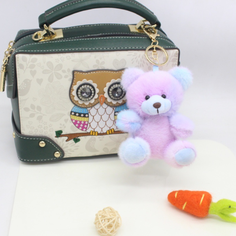 Cute Rainbow Bear Keychain Charm Plush Toy Sitting Bear Plush Advertising Promotional Gift Doll Toy