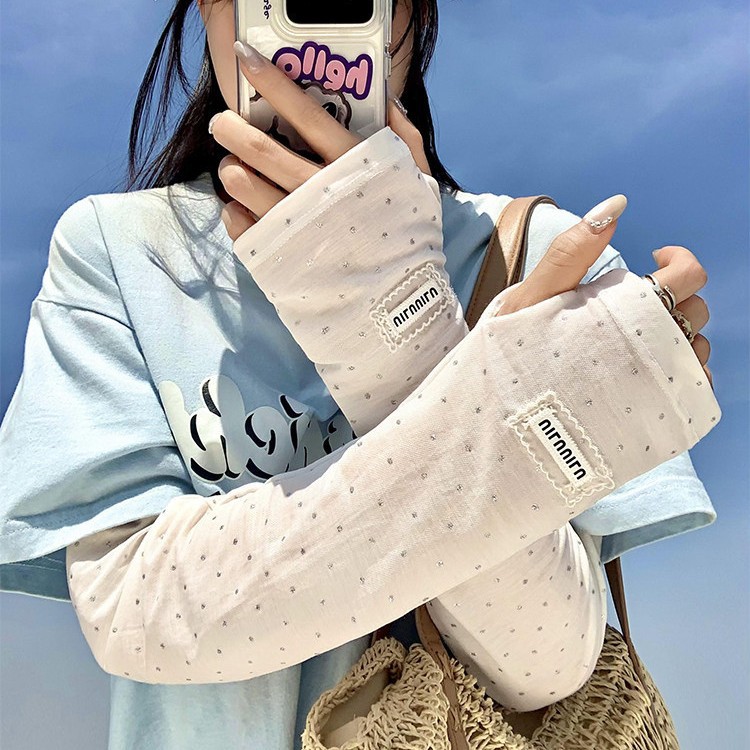 Polka Dot Ice Silk Sun Protection Arm Sleeves for Women Summer UV Protection Loose Sunshade Breathable Ice Silk Sleeves
