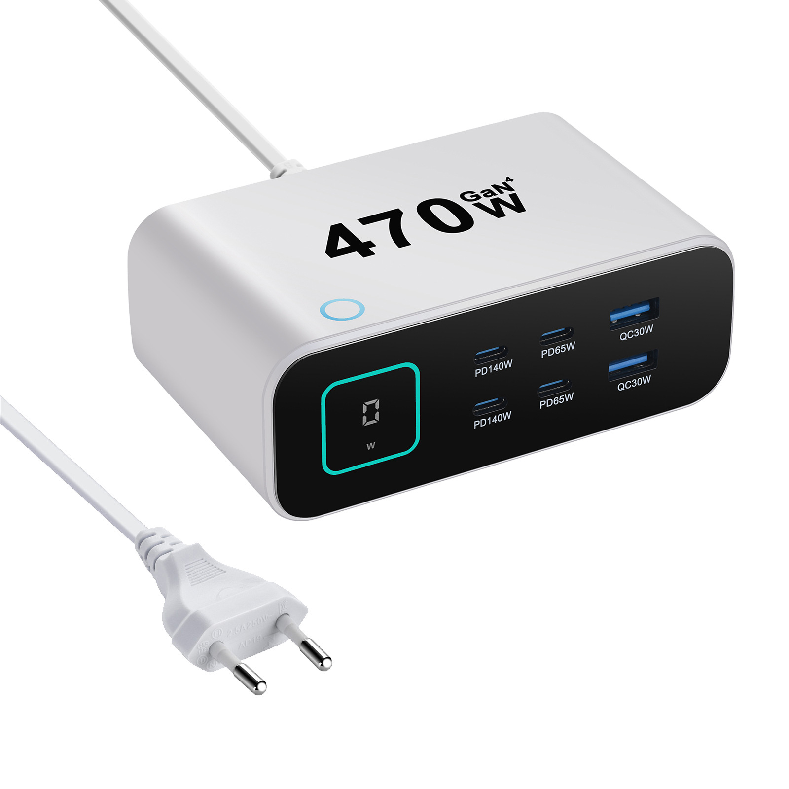 New TFT Display Desktop Charger Multi-Function Charger GaN PD3.1 Fast Charger 140W Multi-Port Fast Charger 470W