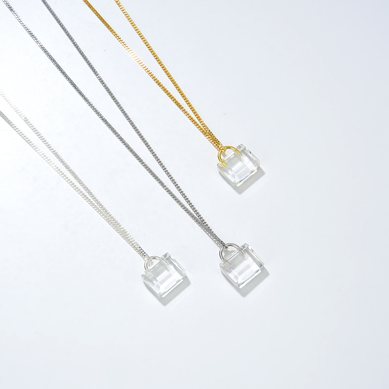 Simple Natural White Crystal Padlock S925 Sterling Silver Niche Necklace