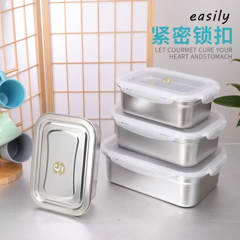 Stainless steel fresh-keeping box frozen commercial lunch box food refrigerator storage sealed box lunch bento box square cold storage