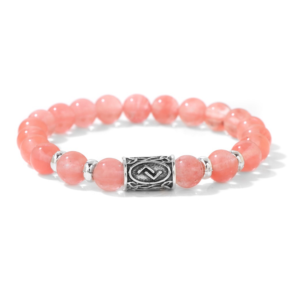 New rune symbol Norway bracelet 8mm stone beads red agate elastic rope bracelet