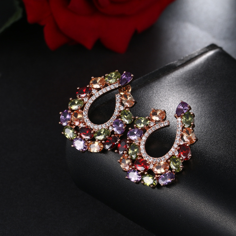 Colorful zircon earrings women earrings copper micro-set zircon luxury jewelry