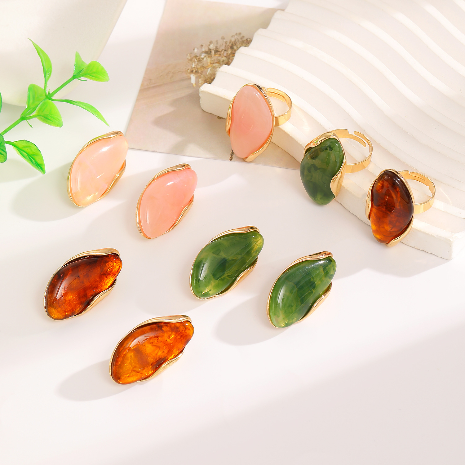 Irregular Morandi Style Resin Alloy Earrings Women Coffee Color Stud Earrings Ear Decor Ring