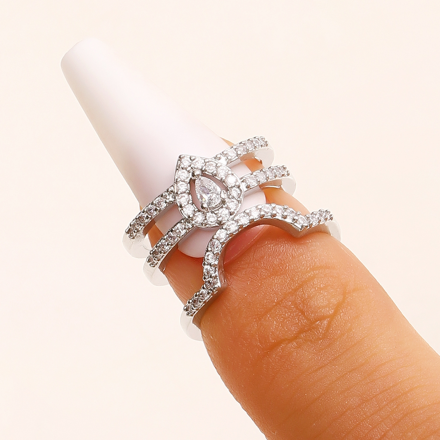 New Set Zircon Nail Ring Women Wearable Removable Manicure Finger Ring