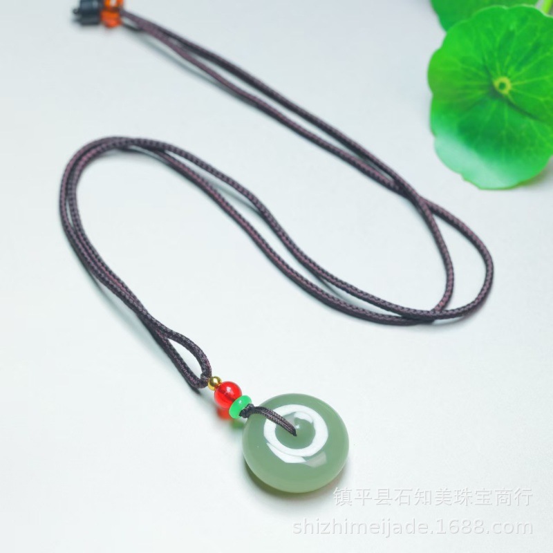 随机配送绳子 · 和田玉平安扣（优质深色）直径23mm