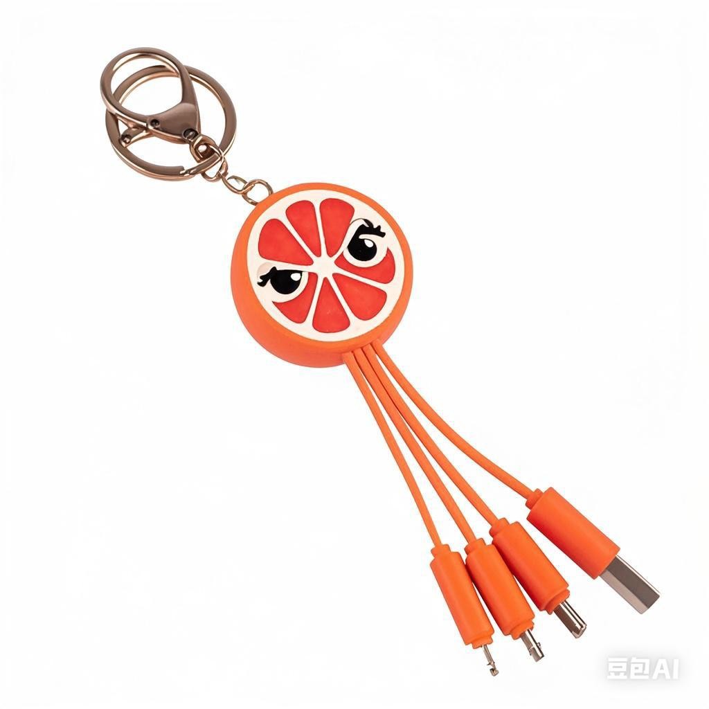 Cartoon fruit pendant cable keychain 3-in-1 data cable for Apple Android gift charging cable