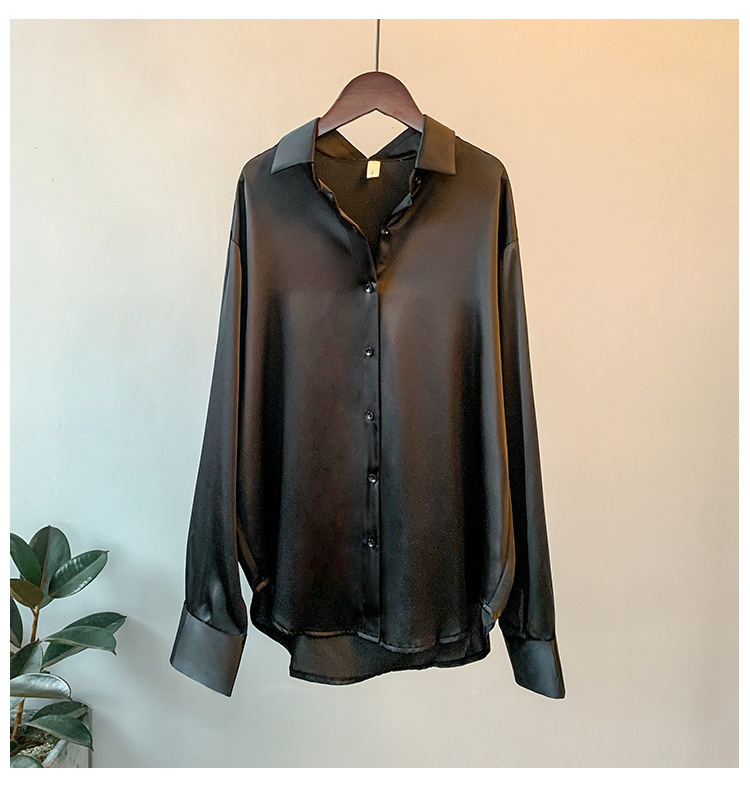 Long Sleeve Satin Shirt Women Niche 2024 Spring/Summer Sun Protection Hong Kong Style Blouse Top