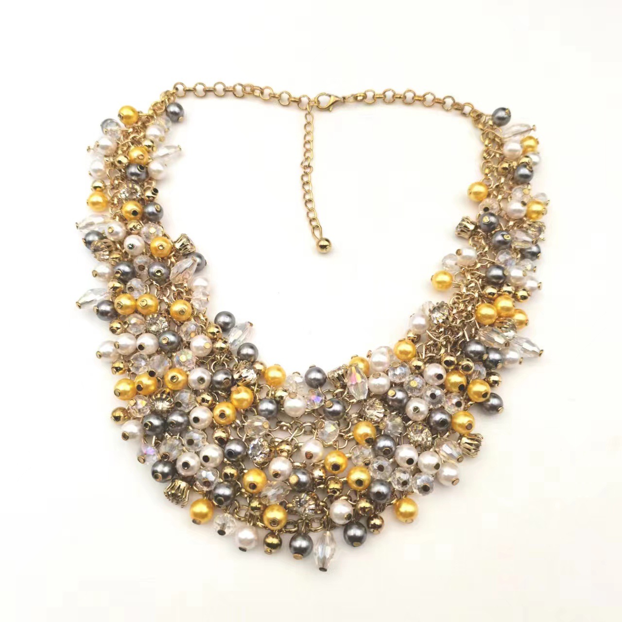 Luxury rhinestone multi-layer natural pearl bride necklace ship immediately