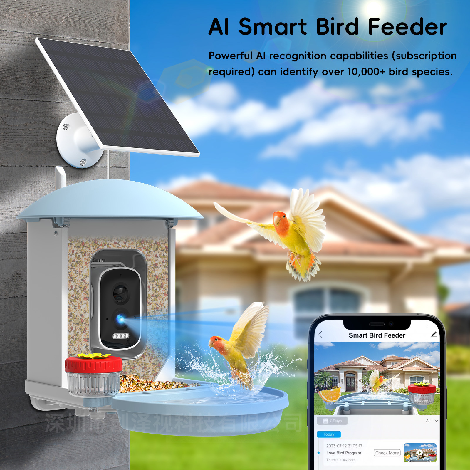 5MP Smart Bird Feeder with AI Bird Recognition Camera Waterproof Solar Feeder
