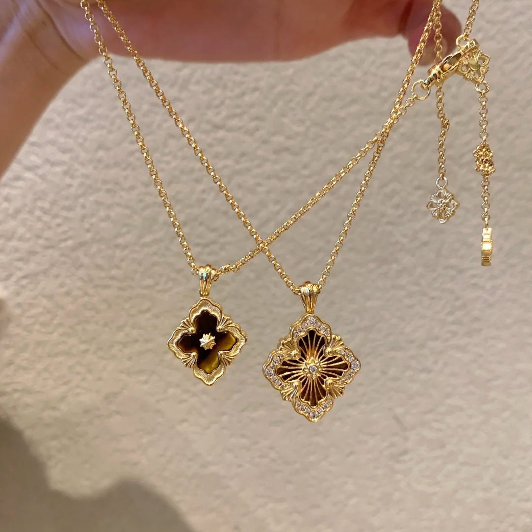 High version Italian Buccellati tiger eye four-leaf clover bracelet opera earrings court style diamond-set necklace set