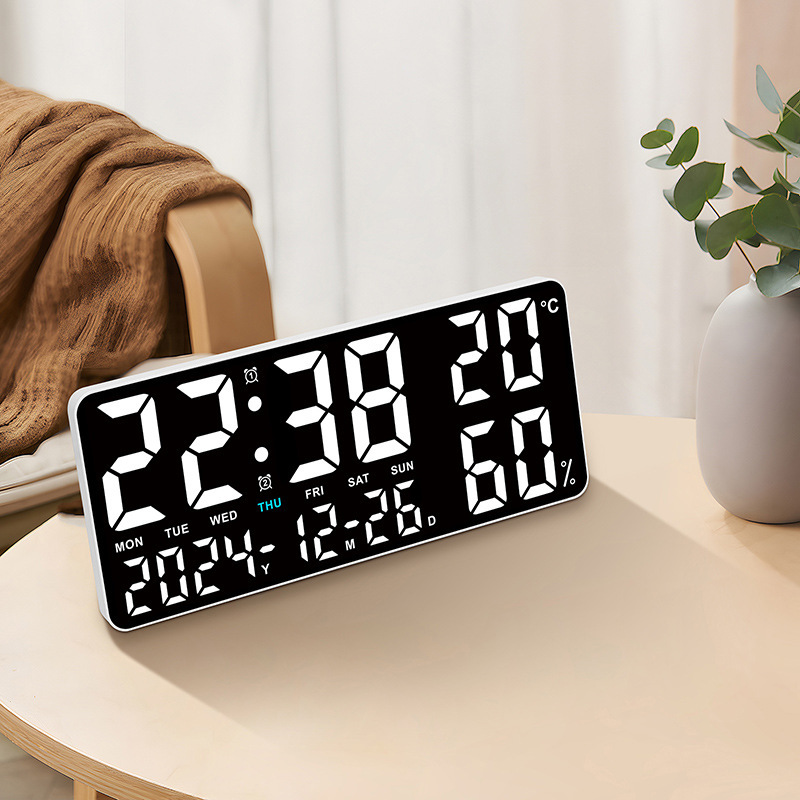New Temperature and Humidity Living Room Wall Clock Simple Multifunctional Electronic Clock Large Font with Night Light Multiple Alarm Groups GH9002