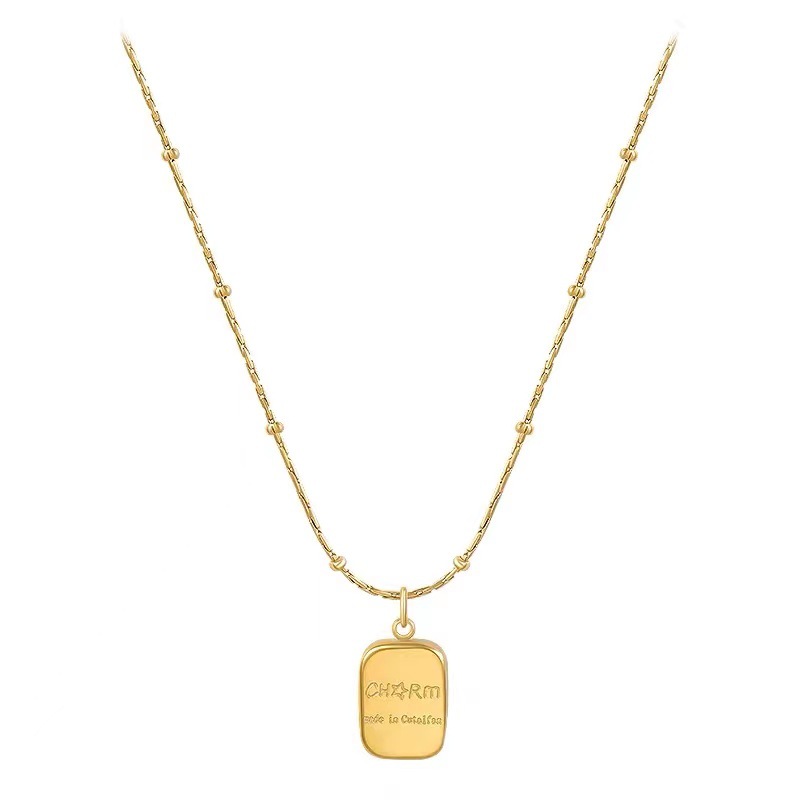 Gold Brick Titanium Steel Necklace for Women Sense Necklace Gold Collarbone Chain 2026 New