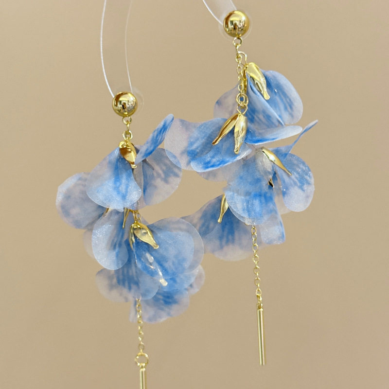 Fresh Pastoral Style Organza Gradient Petal Tassel Earrings Ear Accessories Earrings
