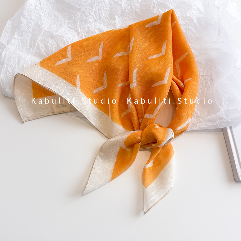 Spring/summer/autumn cotton linen square scarf cartoon dog head scarf multifunctional outdoor neck protection sun protection scarf