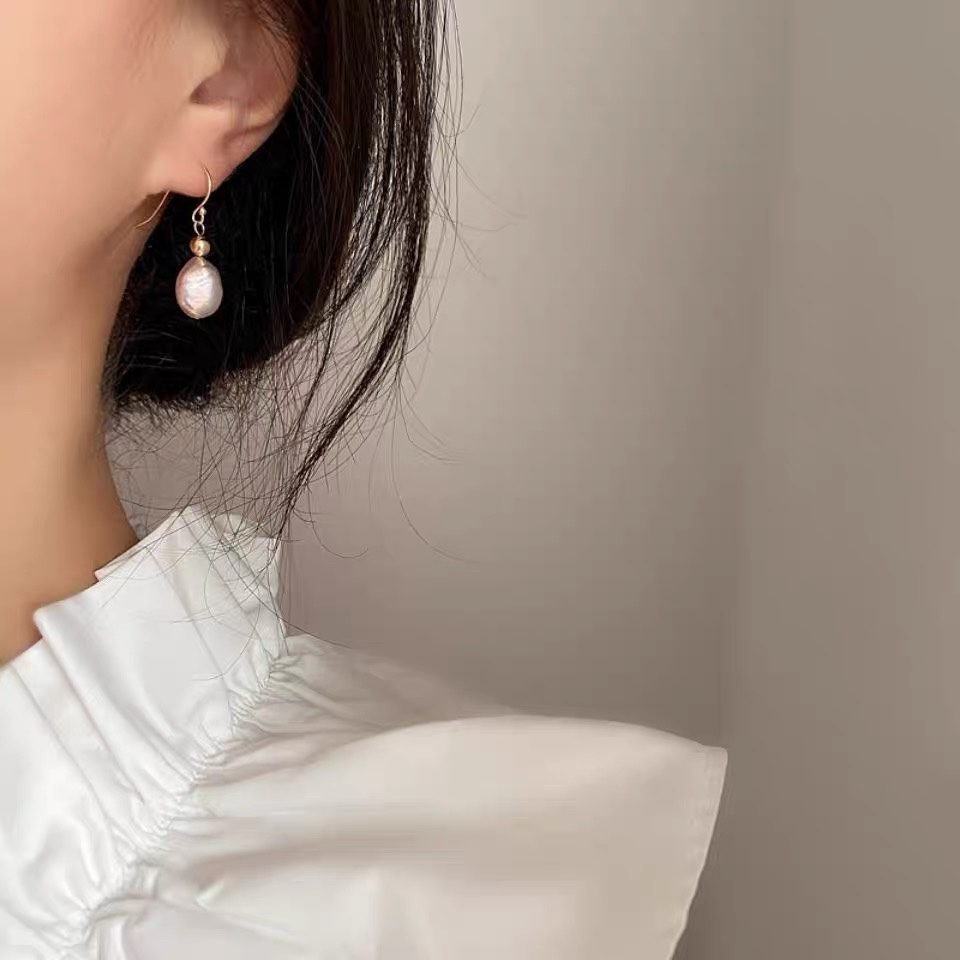 Natural baroque irregular lavender romantic light purple pearl earrings elegant studs for women