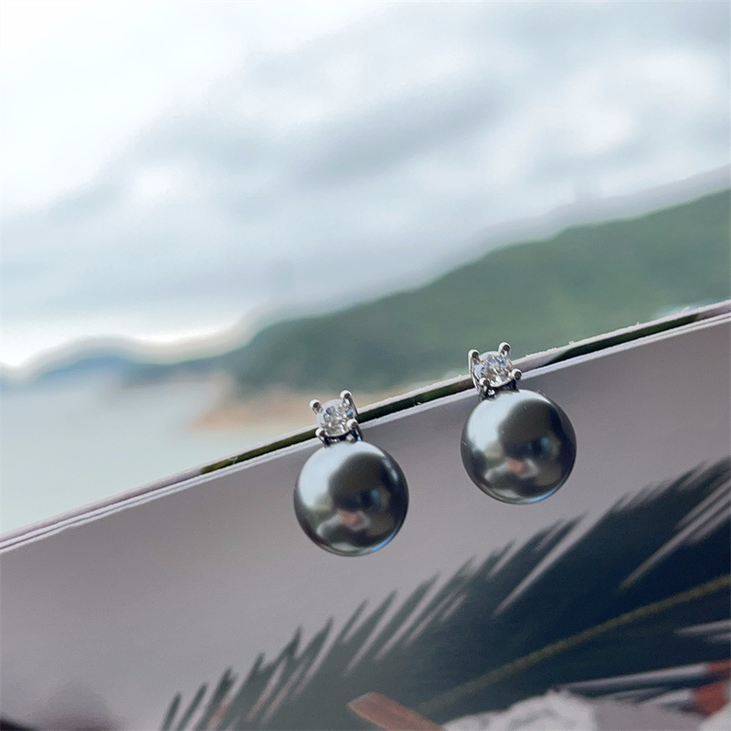 925 silver needle mirror artificial Tiannu Daifei pearl ear studs princess zircon earrings
