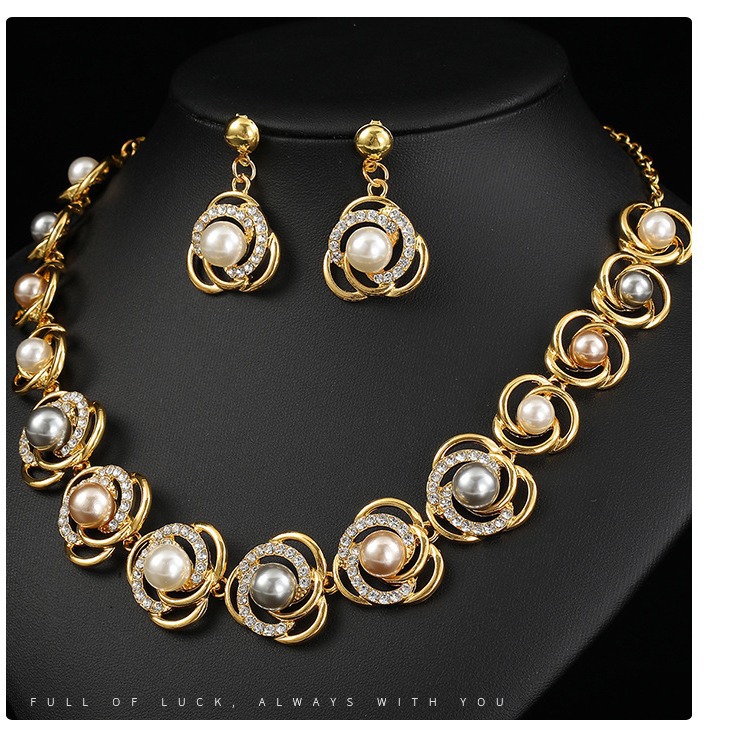 Pearl Necklace Set Bride Accessories Dress Banquet Alloy Electroplated