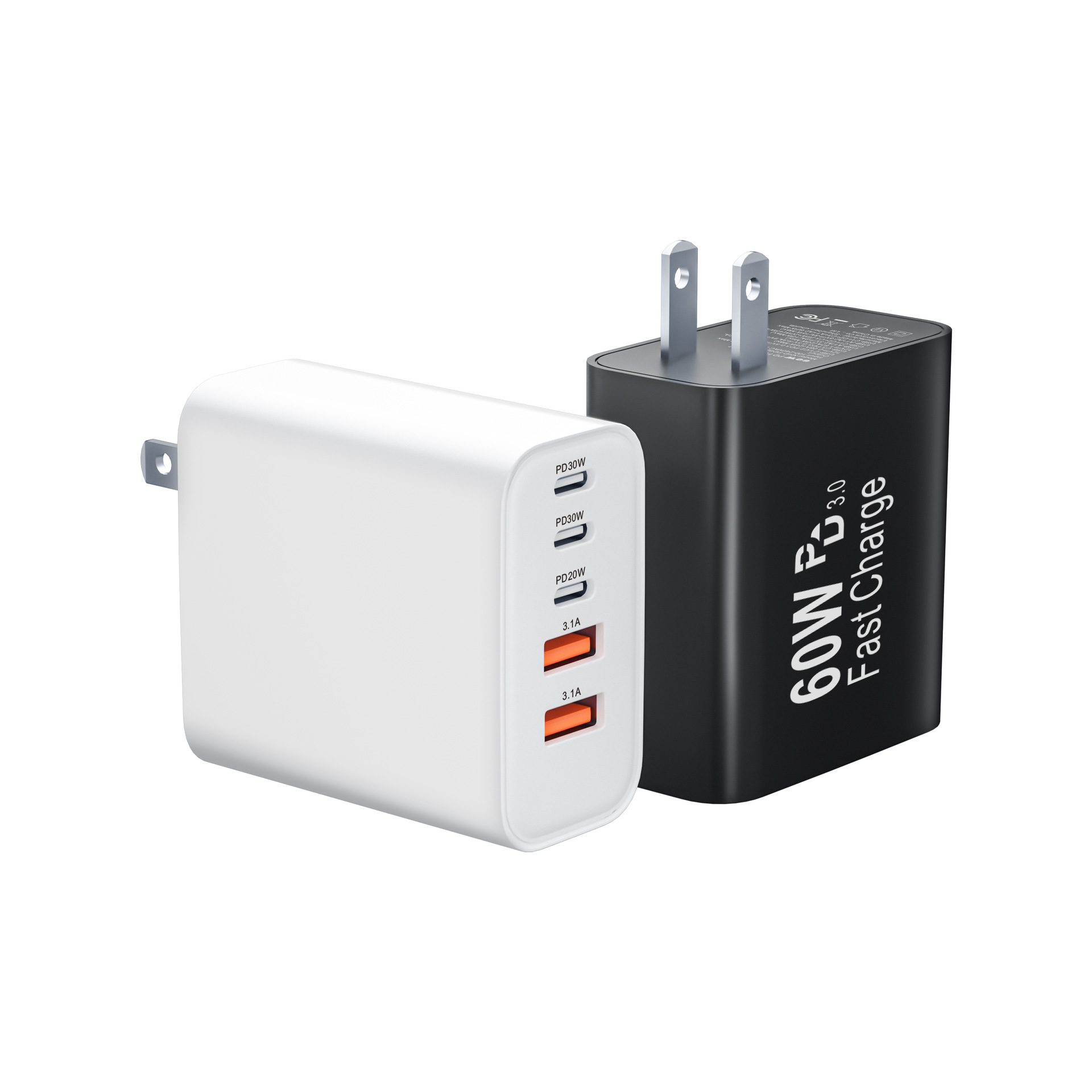 Hot UL certified PD60W charger for Samsung Apple 30W charging head multi-port adapter factory