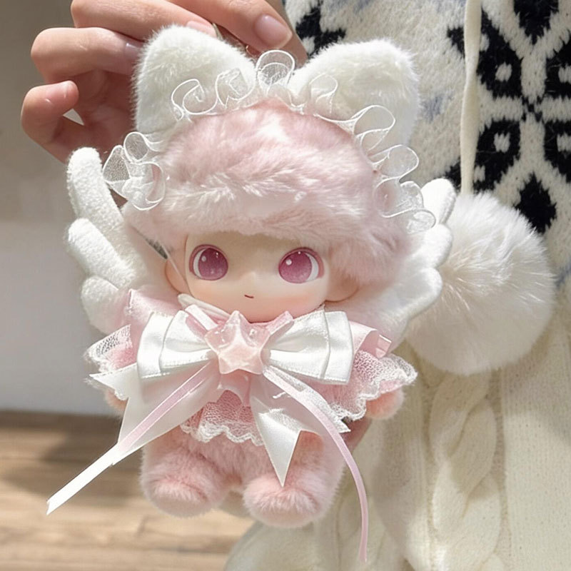 Only doll clothes] Suitable for DIMOO Newborn Diary series 15cm doll clothes pink plaid white gauze pearl set