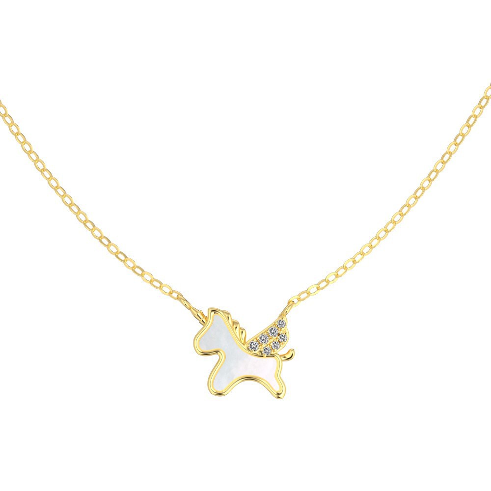 S925 sterling silver necklace for women, small horse shape delicate white mother-of-pearl small pendant sweater chain women's neck accessories